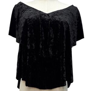 Pants Store Black Crushed Velvet Top Open Back Flutter Sleeve Party Small